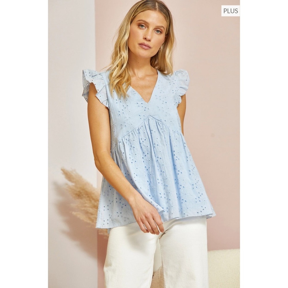 Chic Soul gorgeous light blue eyelet blouse